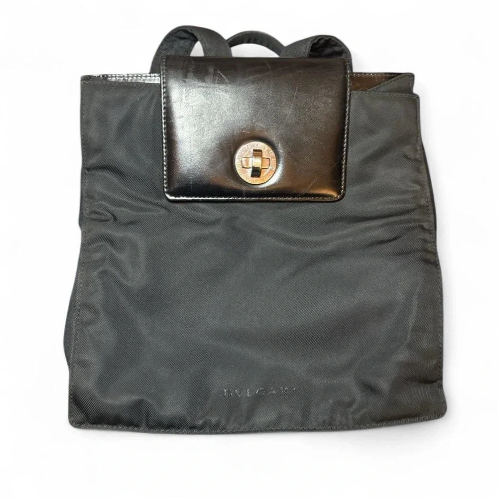 BVLGARI VTG 90s RARE Black Nylon Leather Backpack Discontinued [Authentic] — OS - Picture 3 of 8